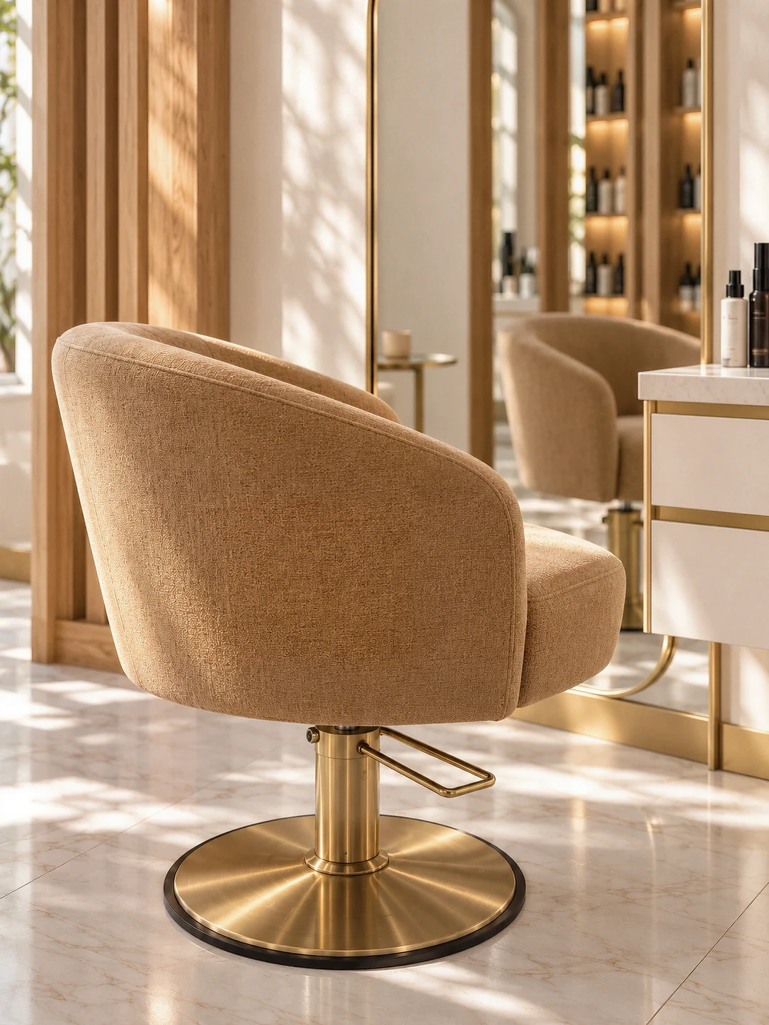 An editorial study of Rové’s camel salon chair and brass mirror
