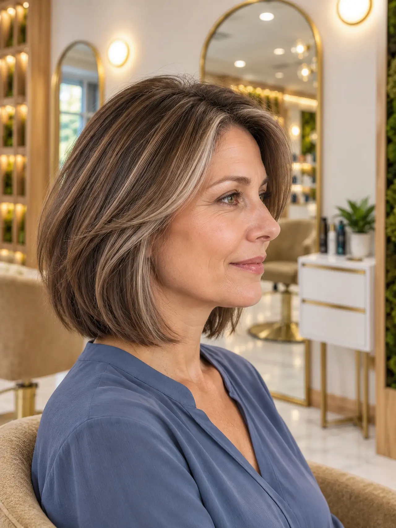 A softly layered mushroom-brown bob with balanced tone