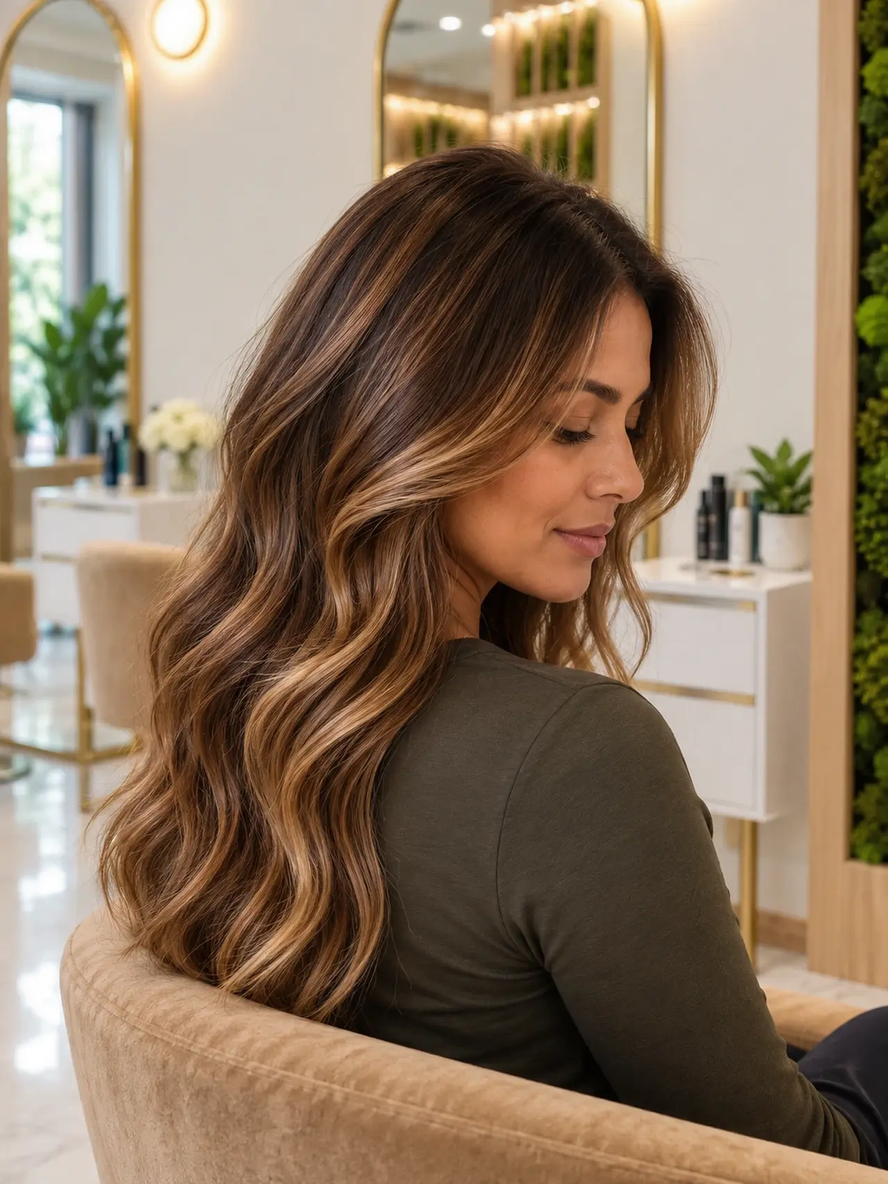 Chestnut waves with hand-painted caramel dimension