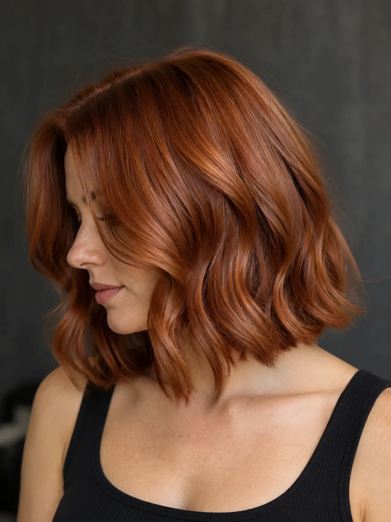 A polished copper bob reflecting soft light