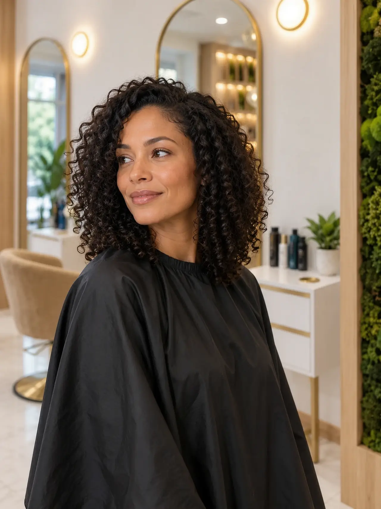 Healthy shoulder-length black coils, supple natural texture and subtle light-catching shine