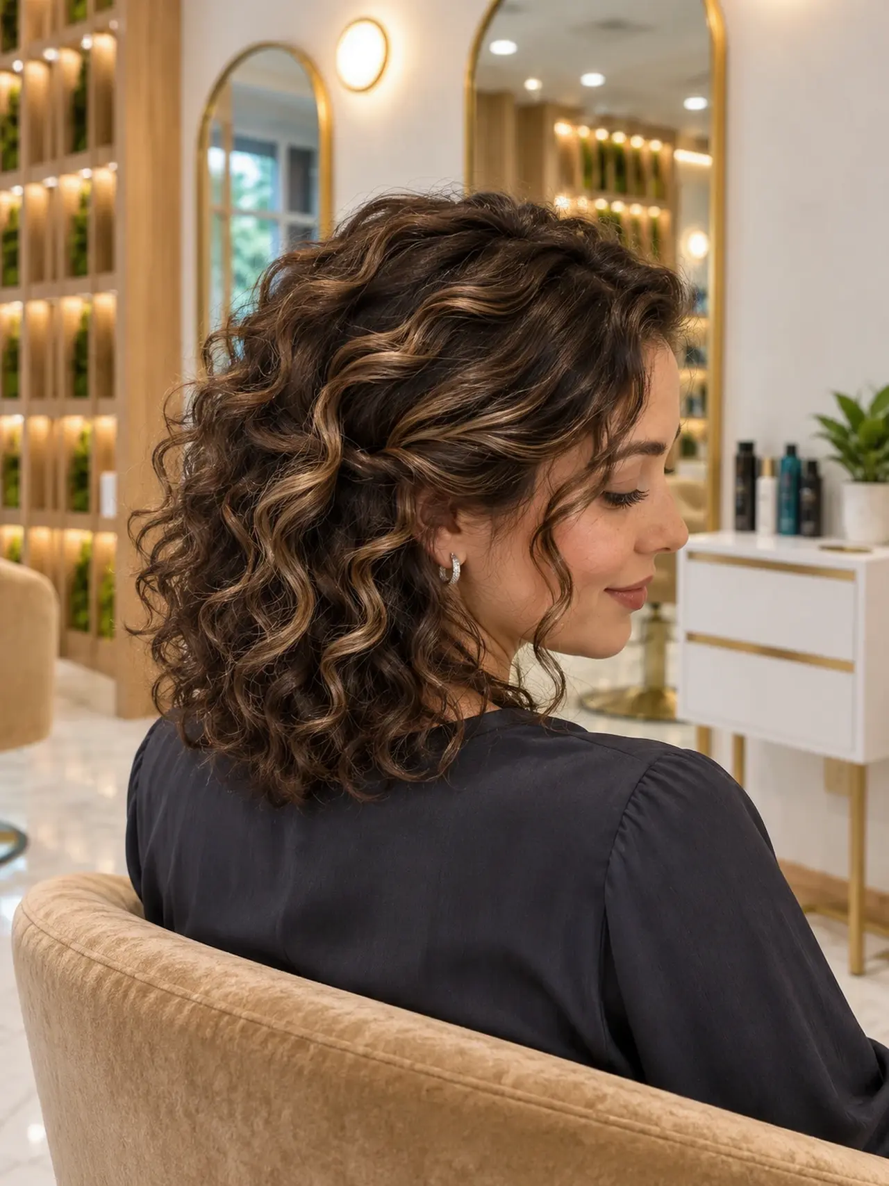 Dark curls with finely woven beige highlights