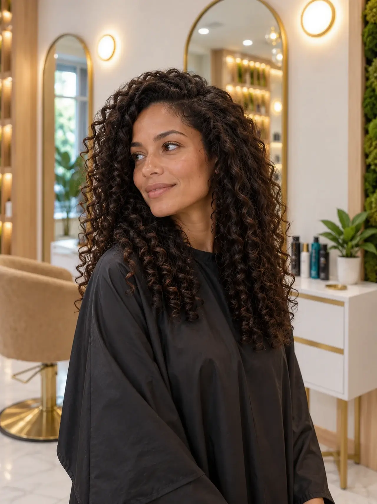 Healthy full dark curls with soft defined texture and hydrated shine