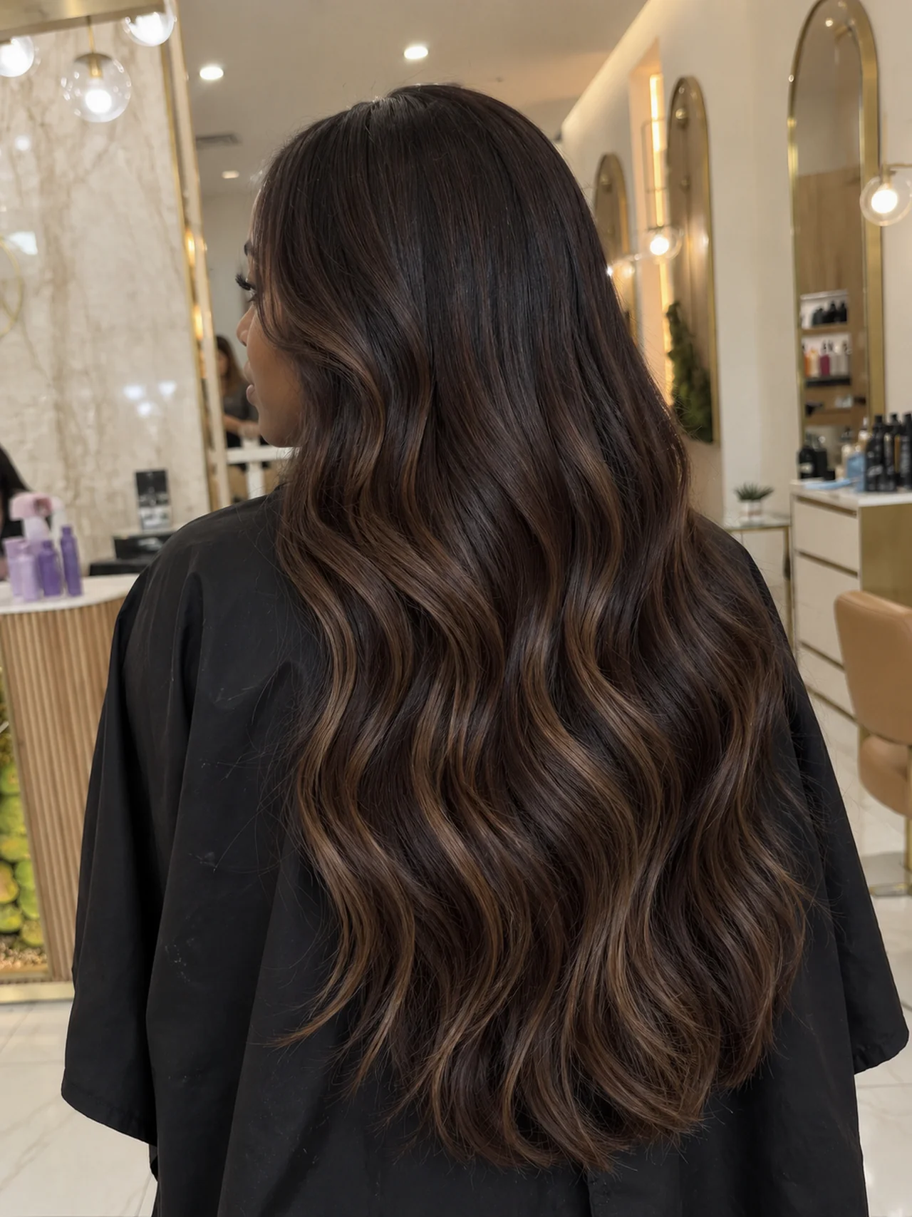 Long brunette waves with an even, dimensional color finish