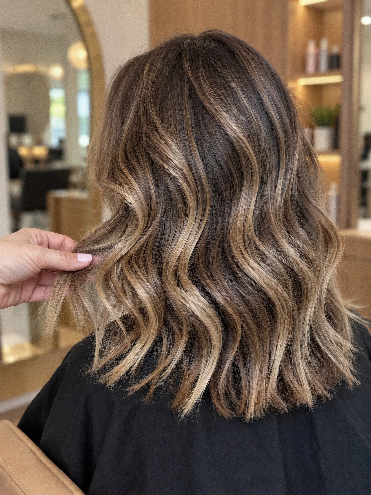 A stylist lifting softly highlighted waves to show their movement