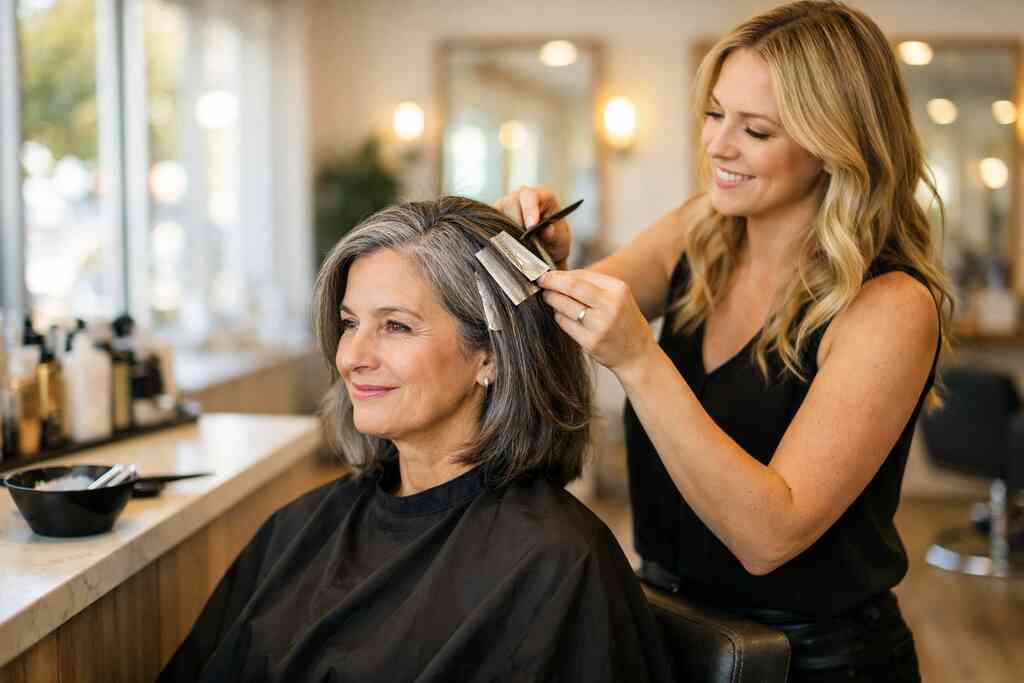 How a stylist decides whether you need gray blending hair color glossing or hair color correction Delray — Rove Hair Sal