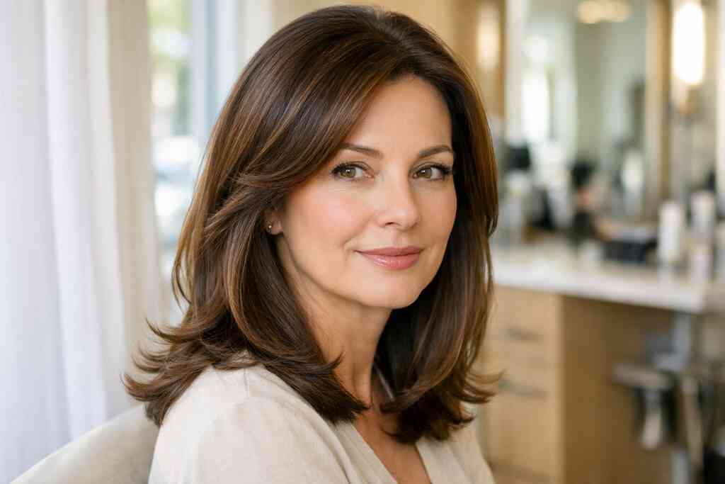 The round brush, tension, and sectioning choices that create volume, movement, and a softer finish for women's haircut D